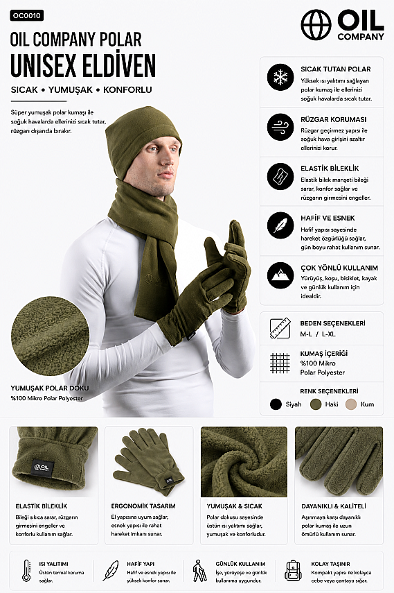 Polar Unisex Eldiven Trend - Haki - 1